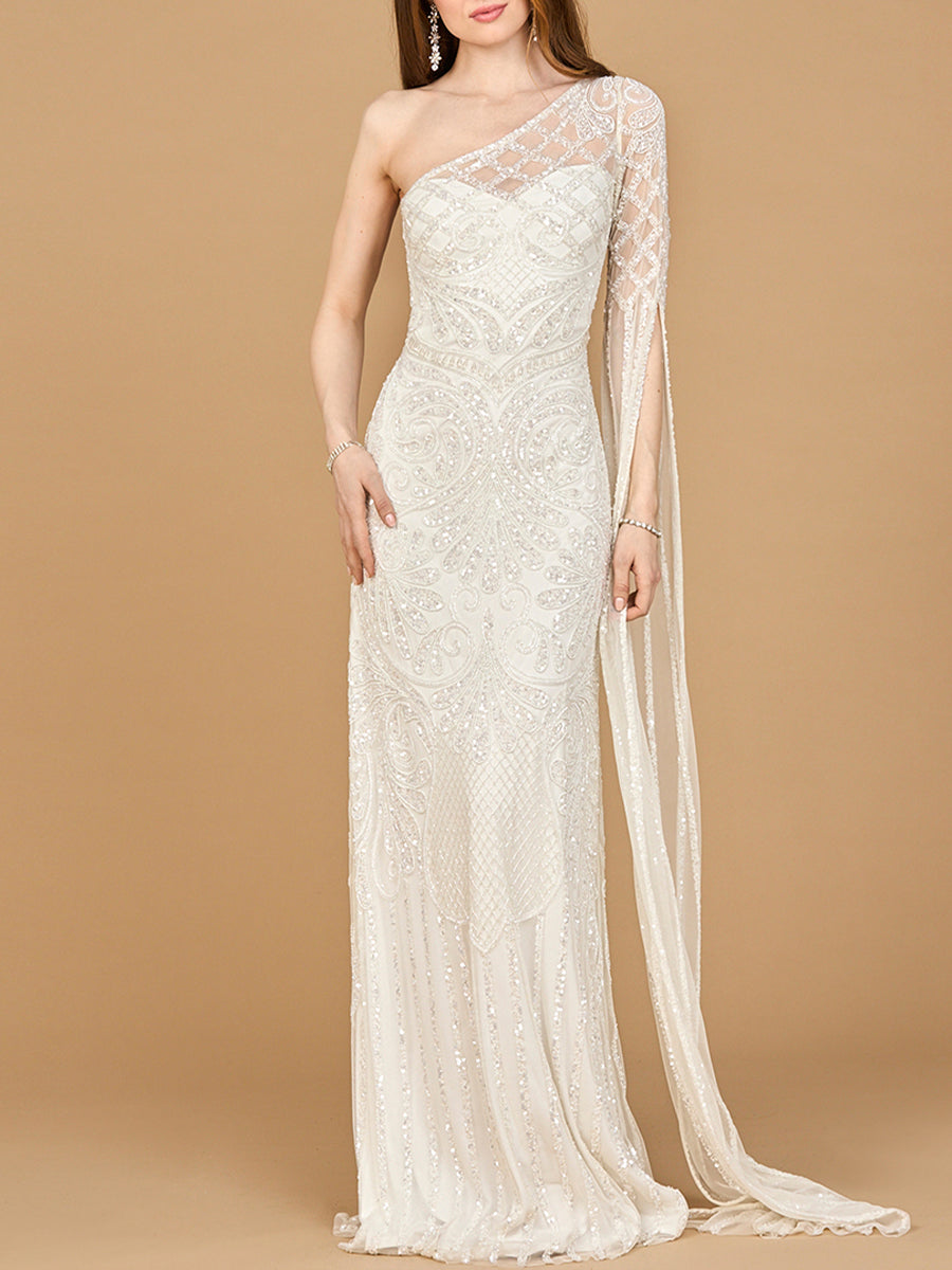 One Sleeve Beaded Bridal Gown - JUSTLUXURY