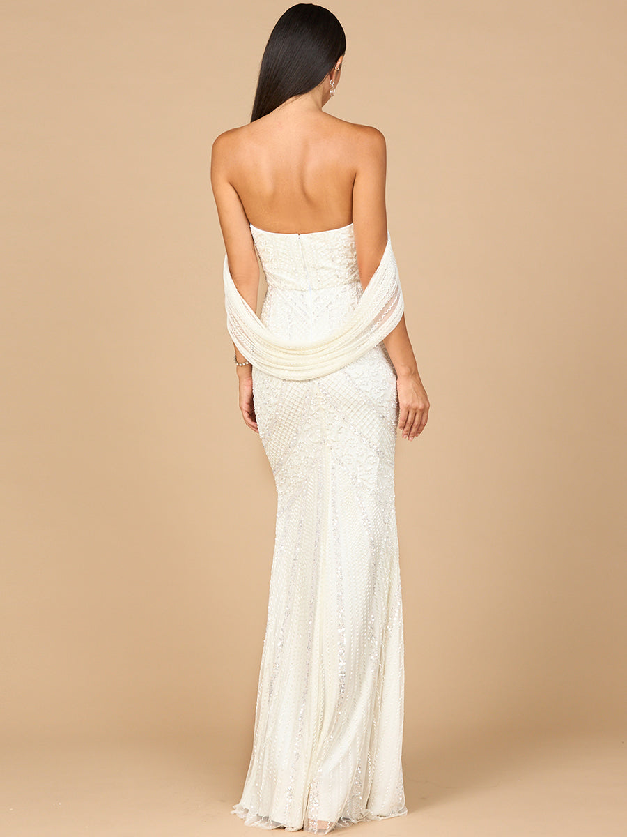 Beaded Gown with Cape Detail - JUSTLUXURY