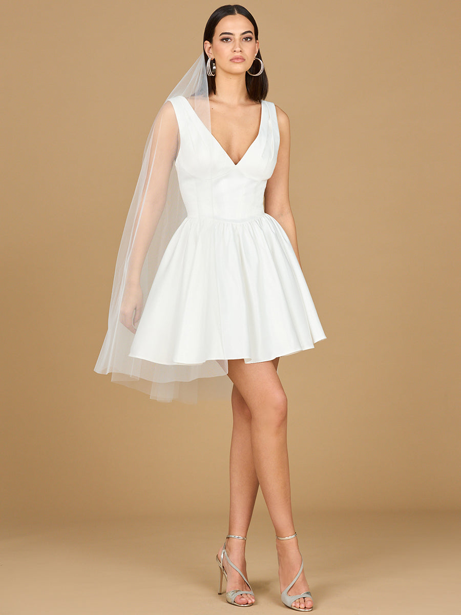 V Neck, A-Line Bridal Short Dress with Veil - JUSTLUXURY
