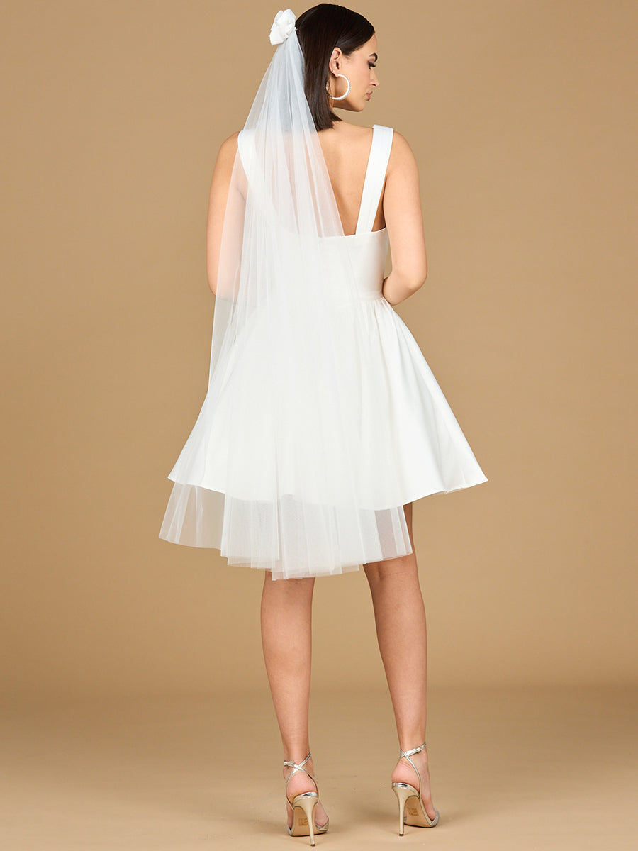 V Neck, A-Line Bridal Short Dress with Veil - JUSTLUXURY
