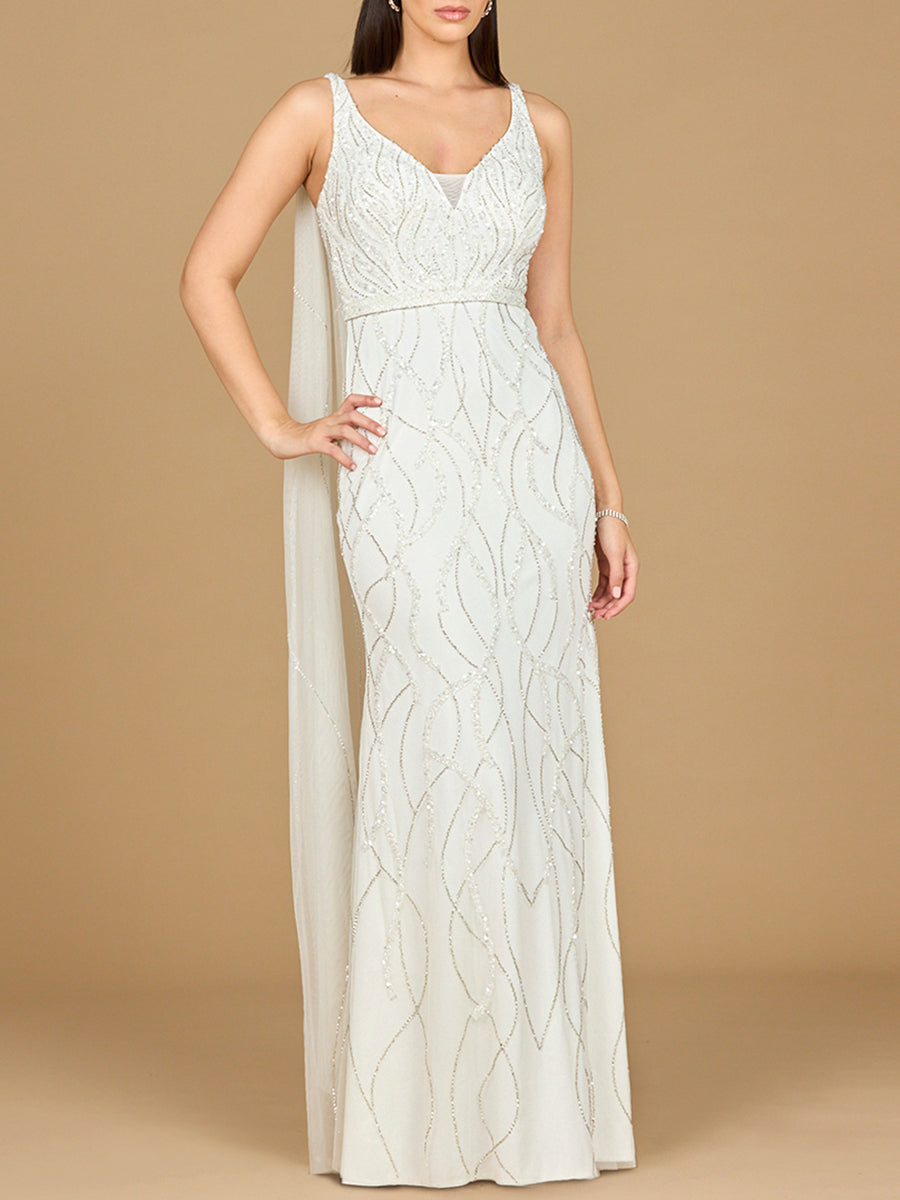 Lara 51214 - Beaded Wedding Gown with Cape - JUSTLUXURY