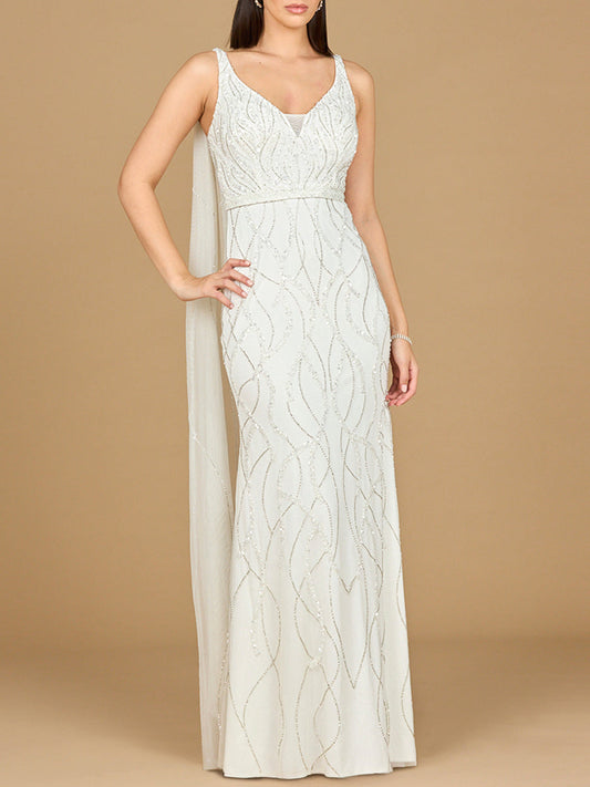 Lara 51214 - Beaded Wedding Gown with Cape - JUSTLUXURY