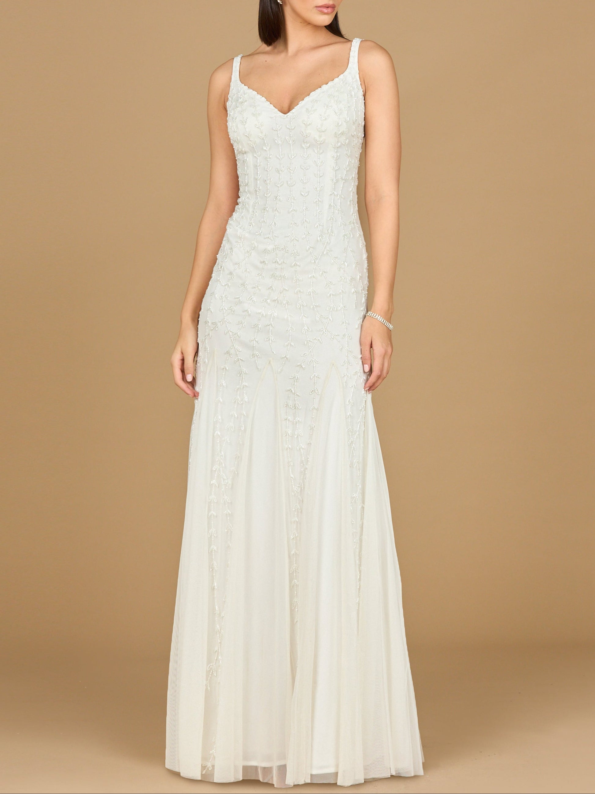 Lara 51217 -Beaded Bridal Gown with Godets - JUSTLUXURY