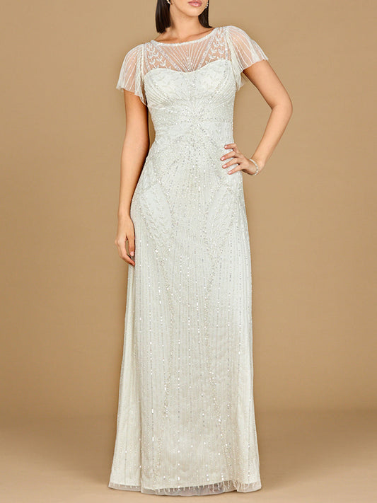 Beaded Flutter Sleeve Wedding Gown | Lara 51219 - JUSTLUXURY