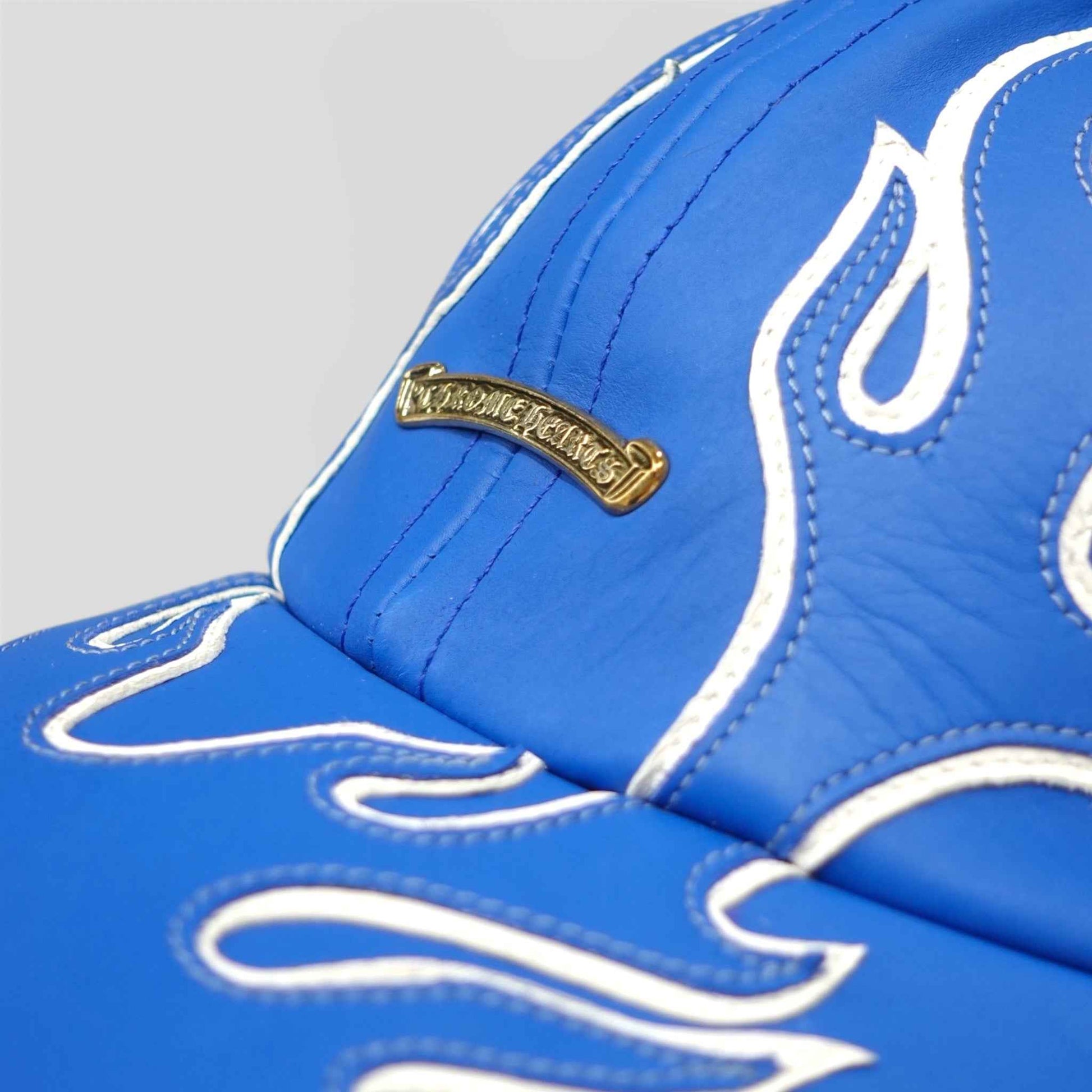 Chrome Hearts Leather Flame Patch 6 Panel Hat in Blue