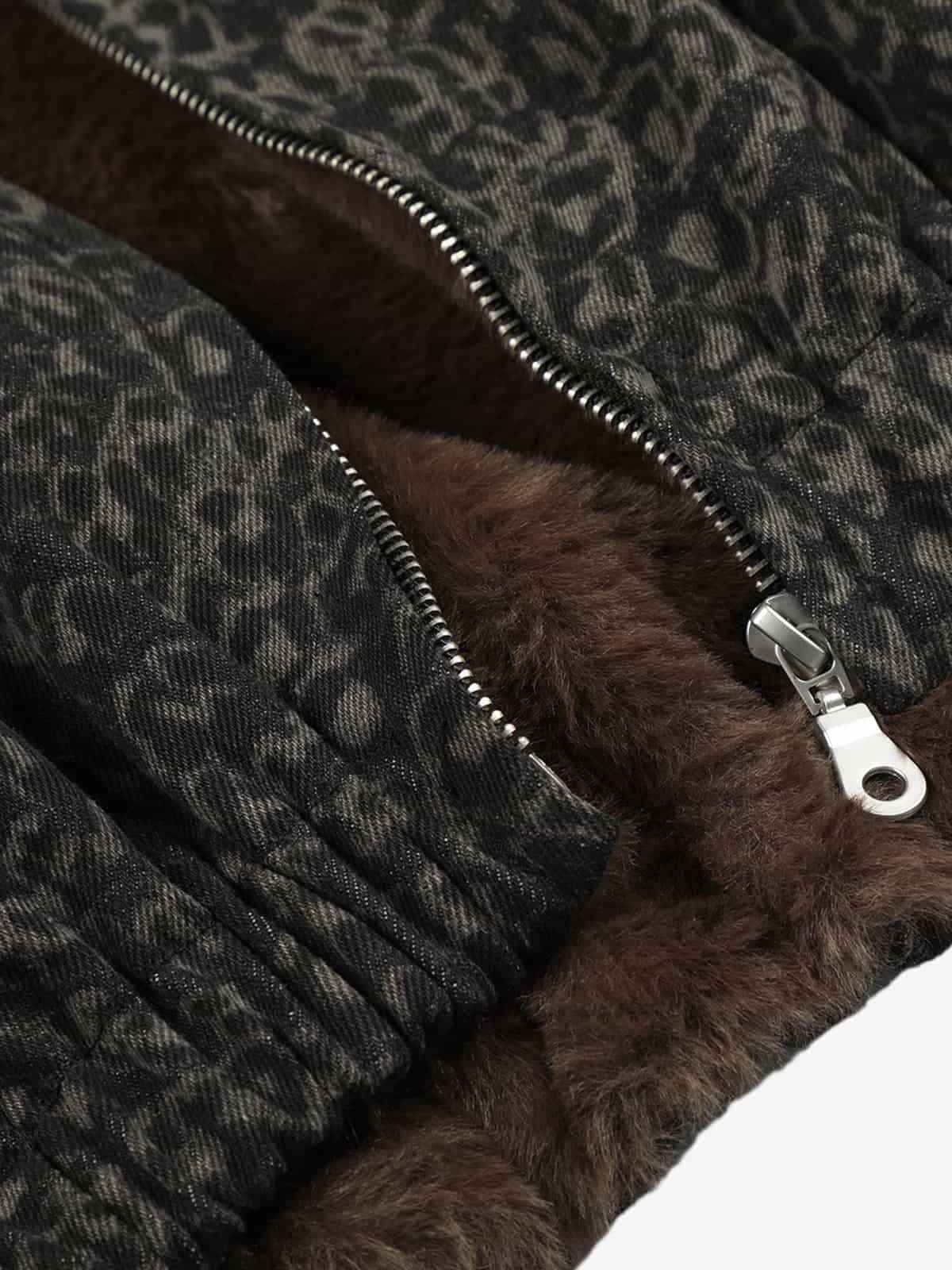 Vintage Leopard Print Fleece Zip Up Vest