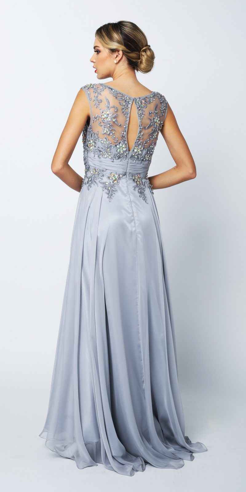 Juliet 552 Long Jewel Neckline Studded Bodice A-Line Gown