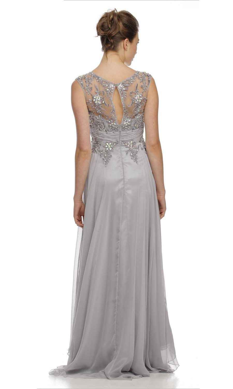 Juliet 552 Long Jewel Neckline Studded Bodice A-Line Gown
