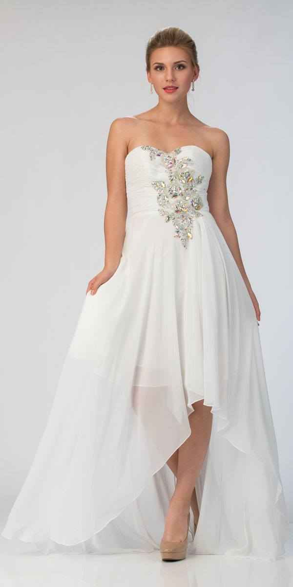 CLEARANCE - High Low Strapless A Line Ruched Bodice Prom Dress (Size 2XL)