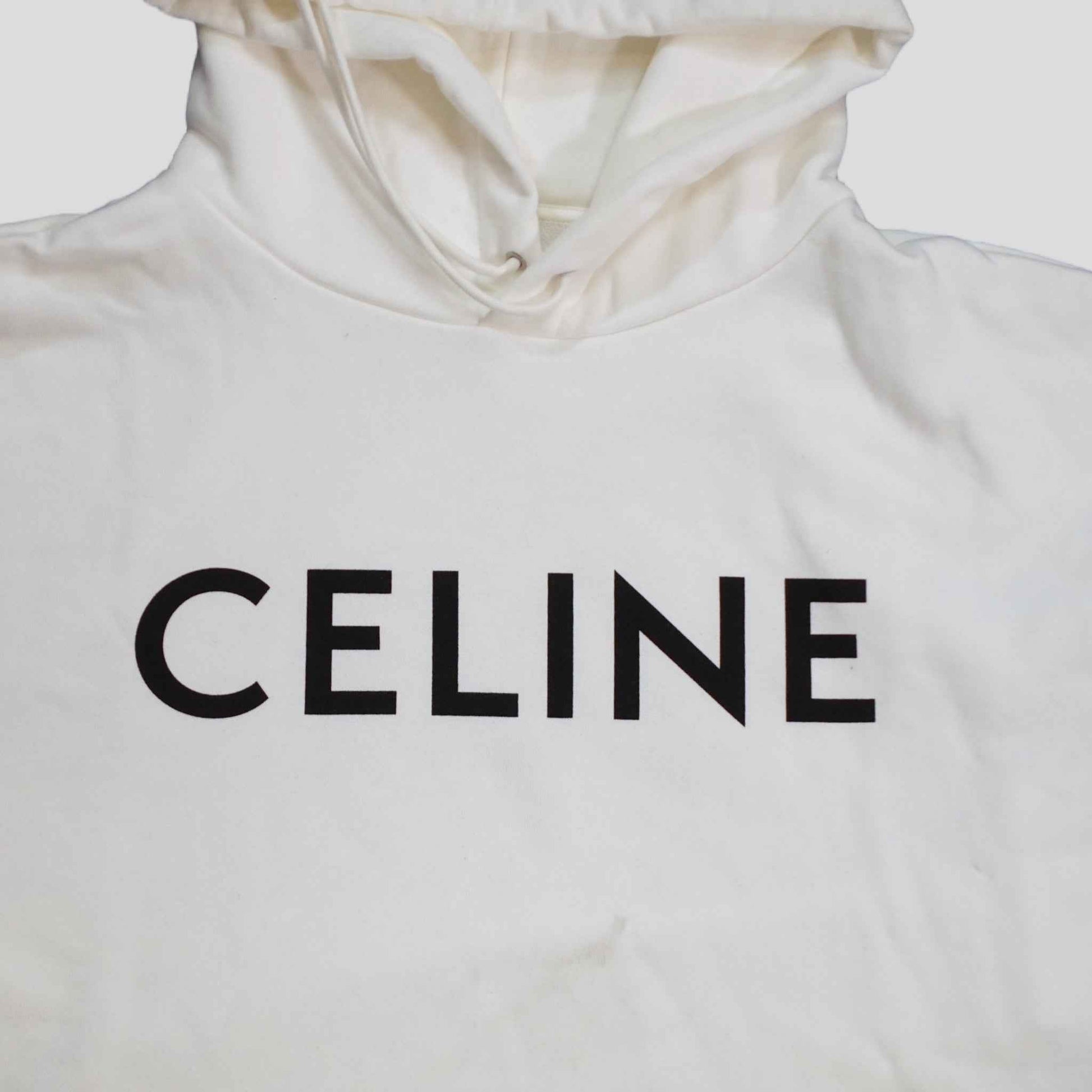 Celine Homme Logo Hoodie in White