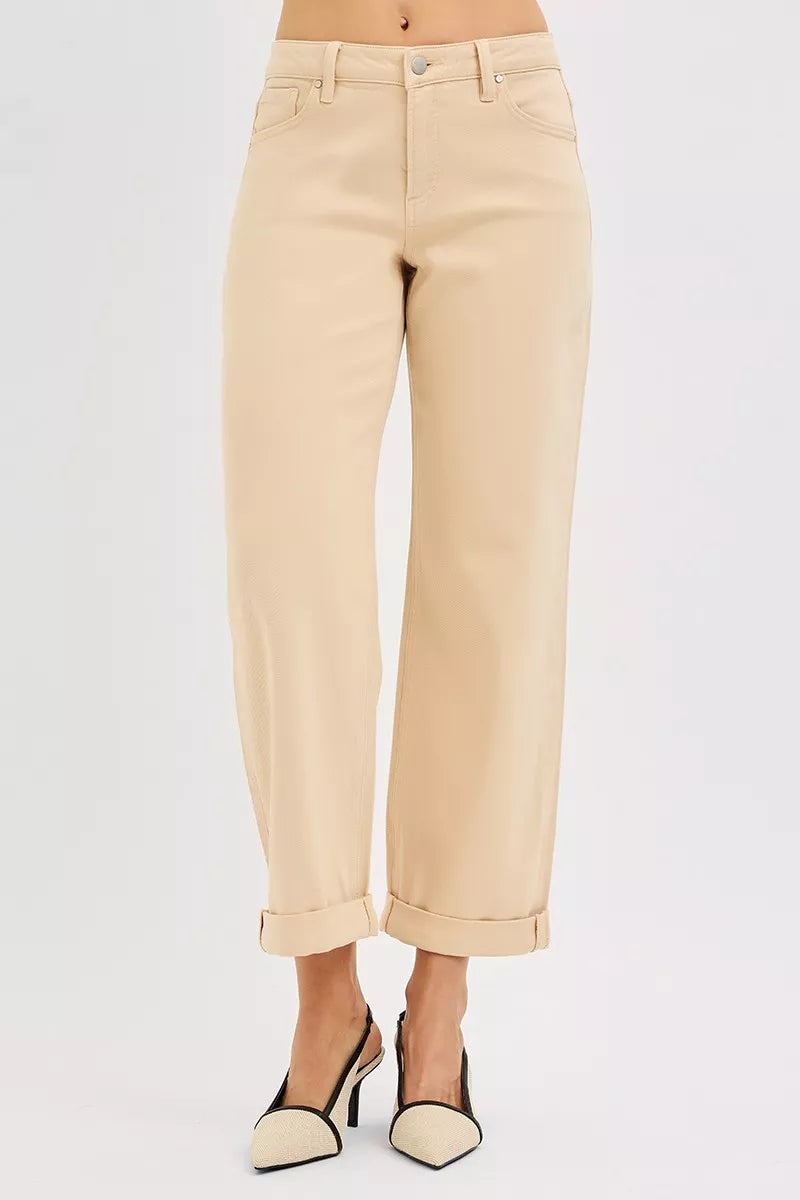 RISEN Tummy Control Mid Rise Ankle Barrel Relaxed Baggy