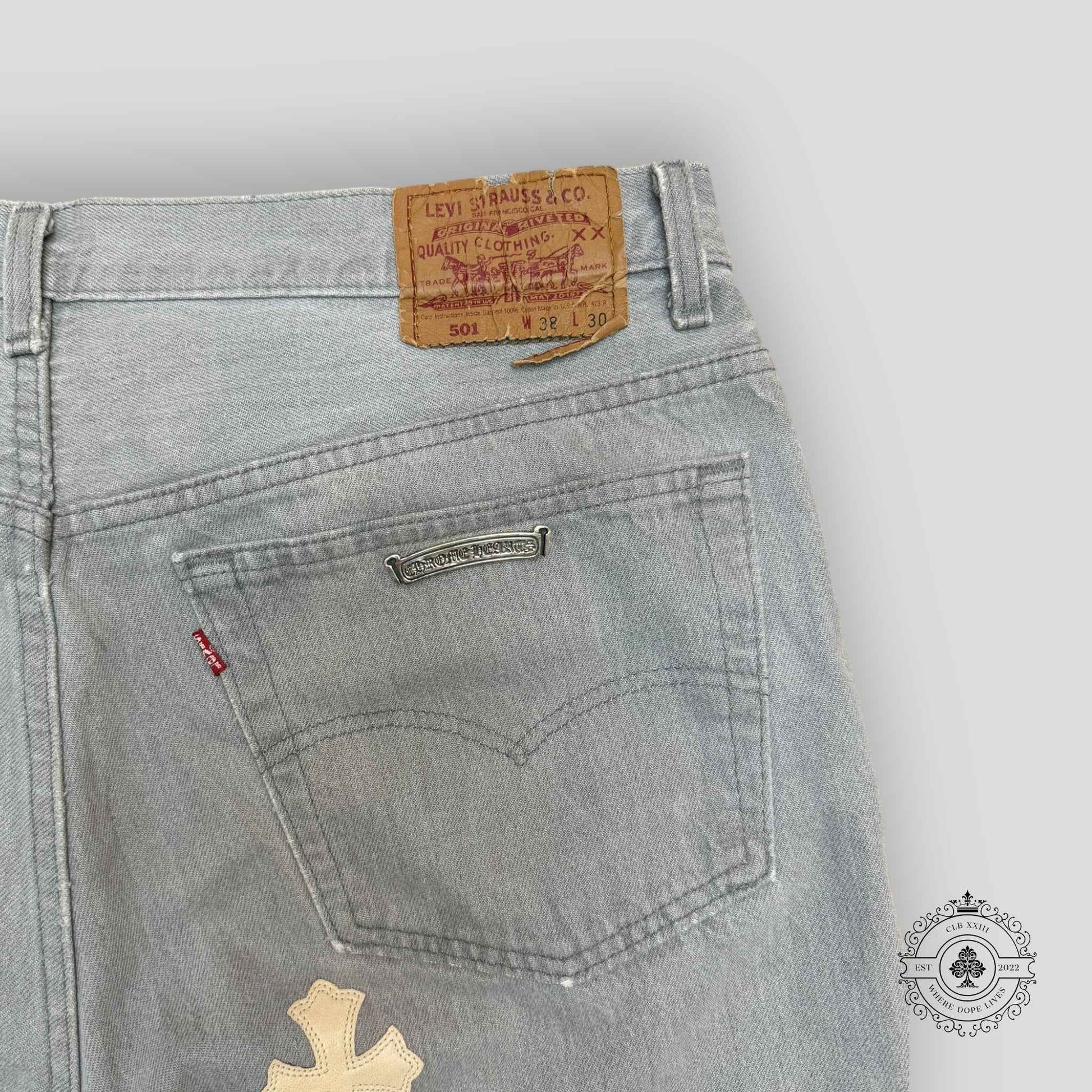Chrome Hearts White / Cream Cross Patch Jeans