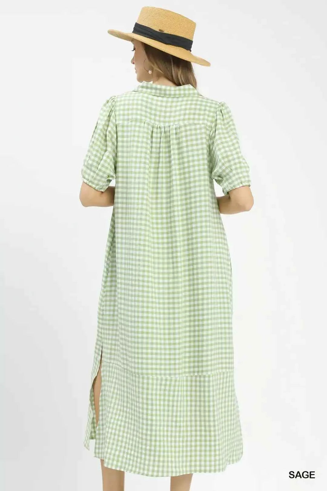 Umgee Gingham Midi Dress with Side Pockets