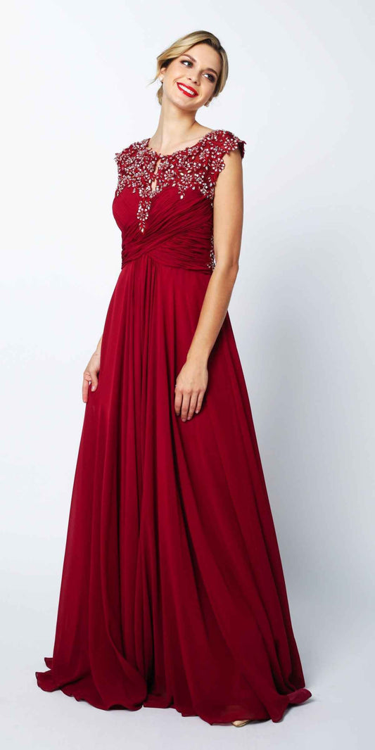CLEARANCE - Juliet 585 A-Line Gown Cap Sleeve Empire Waist Full Length (Size M)