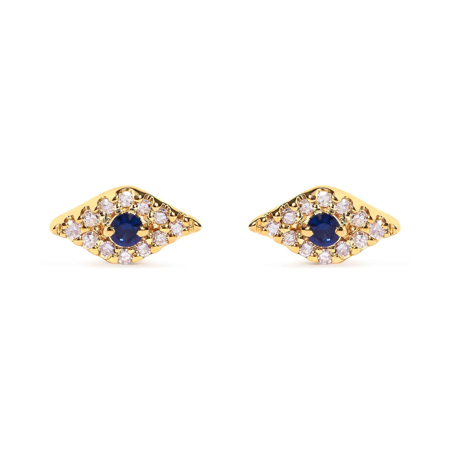 10K Yellow Gold Blue Sapphire and Diamond Accent Evil Eye Stud Earring (H-I Color, I1-I2 Clarity)