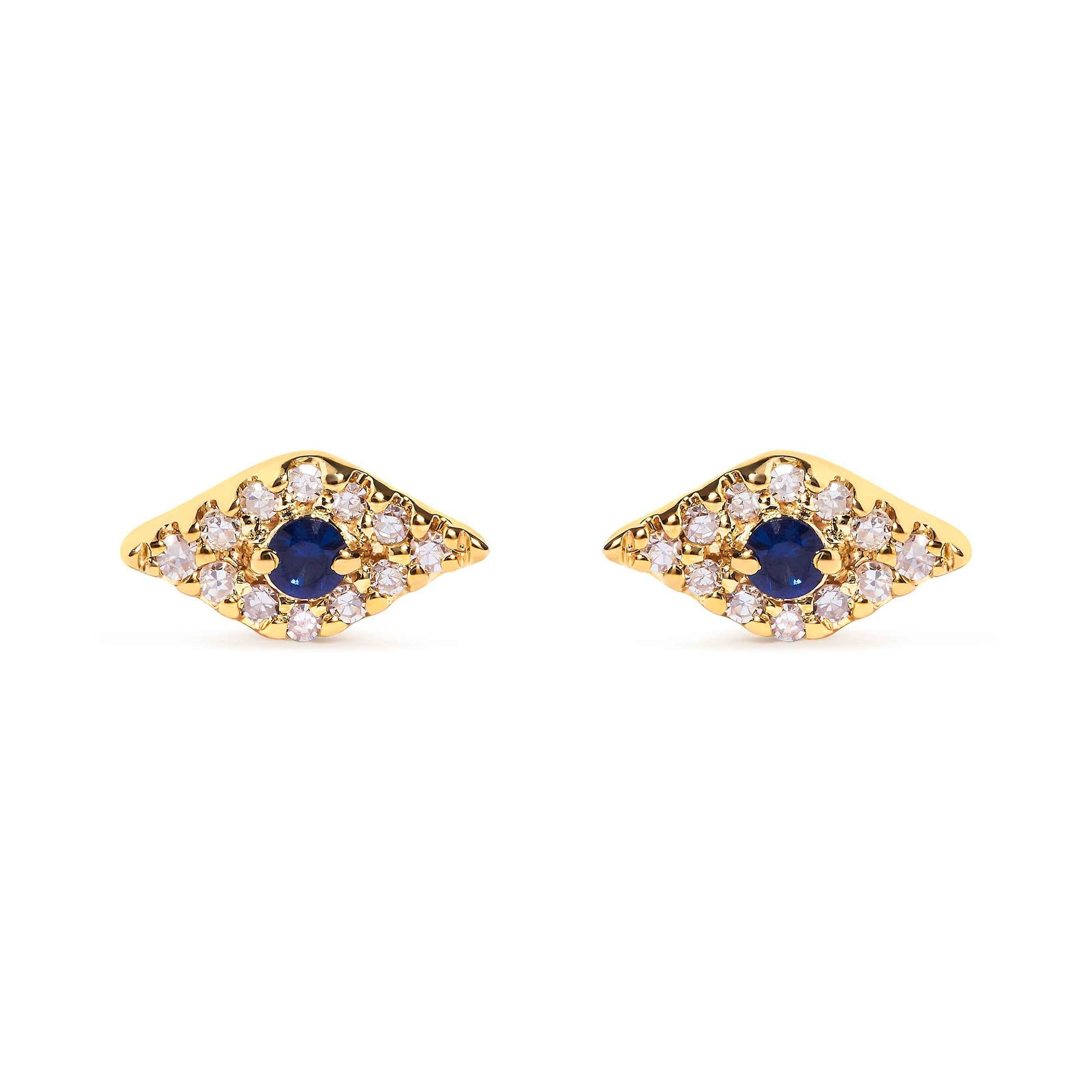 10K Yellow Gold Blue Sapphire and Diamond Accent Evil Eye Stud Earring (H-I Color, I1-I2 Clarity)