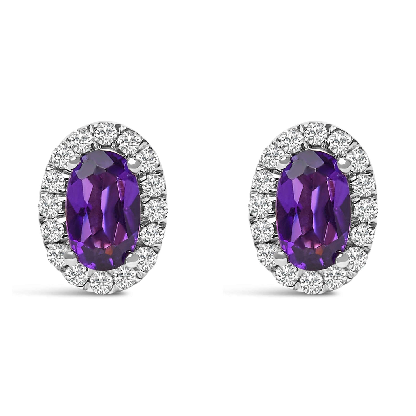 10K White Gold 5x3 MM Oval Purple Amethyst and Diamond Halo Stud Earrings (I-J Color, I1-I2 Clarity)