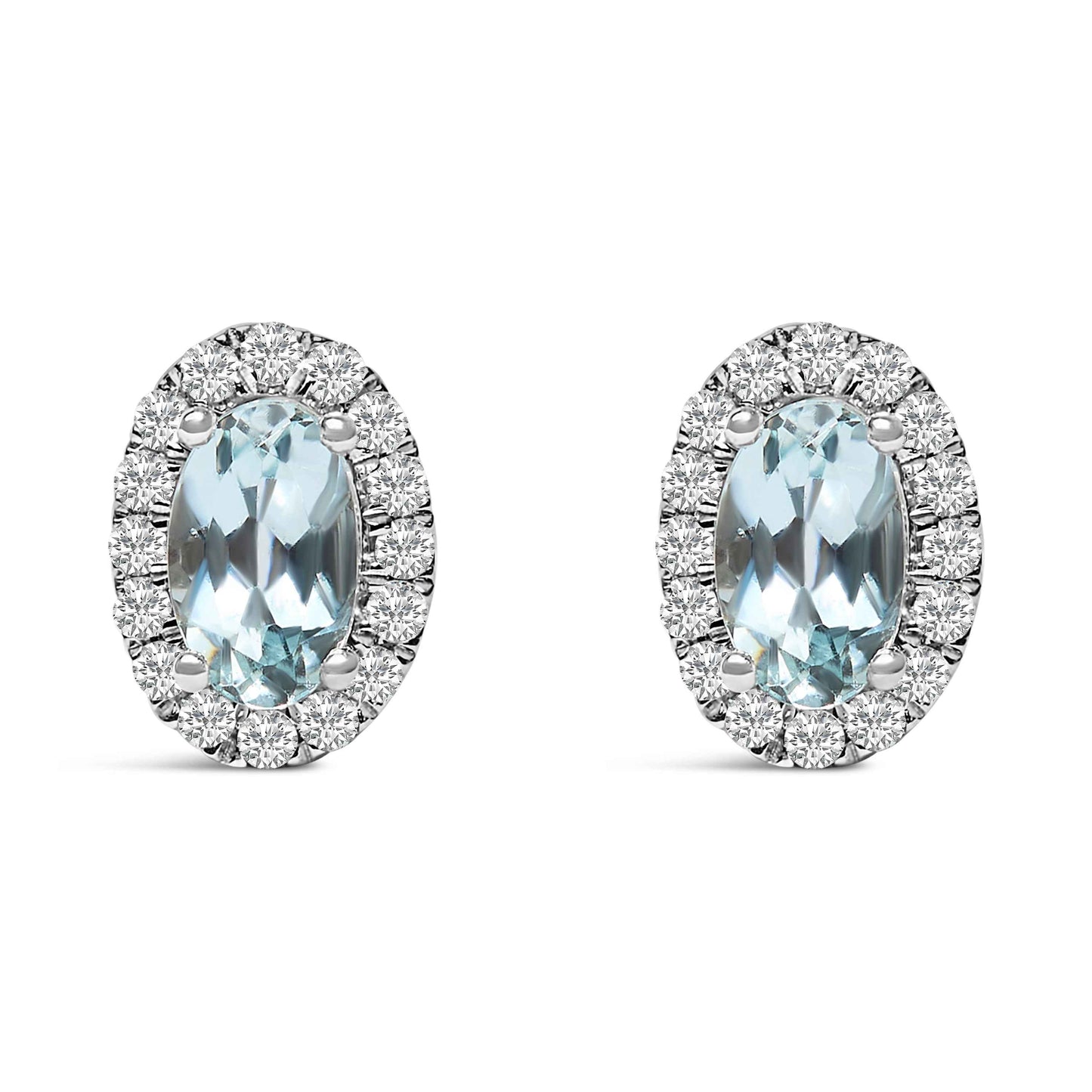 10K White Gold 5x3 MM Oval Purple Amethyst and Diamond Halo Stud Earrings (I-J Color, I1-I2 Clarity)