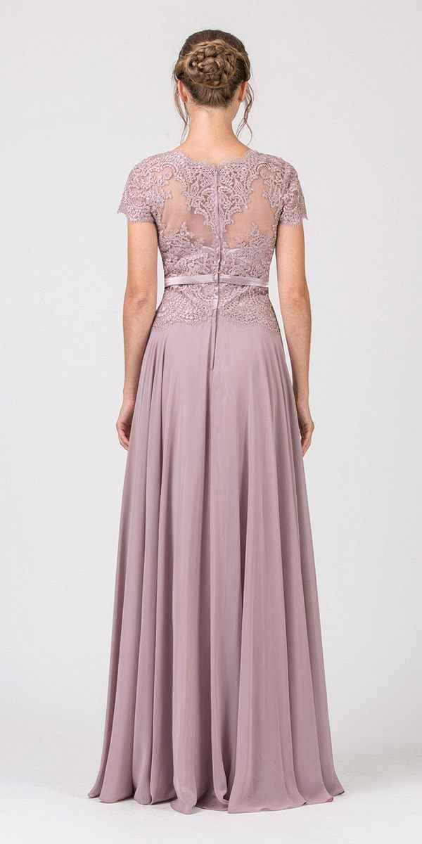 CLEARANCE - Eureka 5909 Lace Bodice A-Line Long Dress Short Sleeves (Size 3XL)