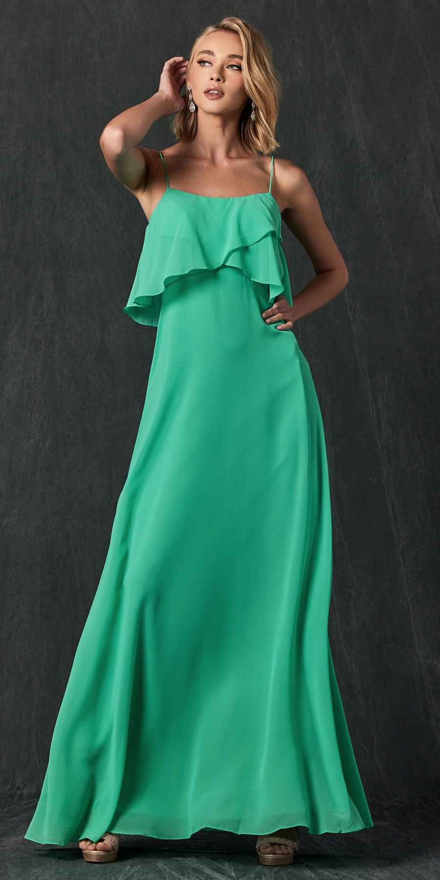 Juliet 591 Long Bridesmaid Dress Ruffled Bodice