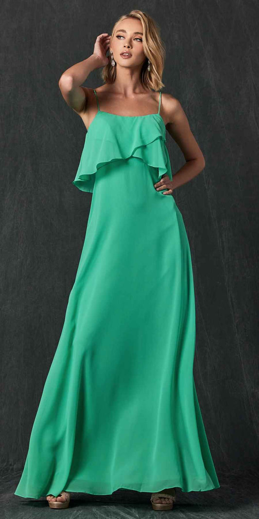 Juliet 591 Long Bridesmaid Dress Ruffled Bodice
