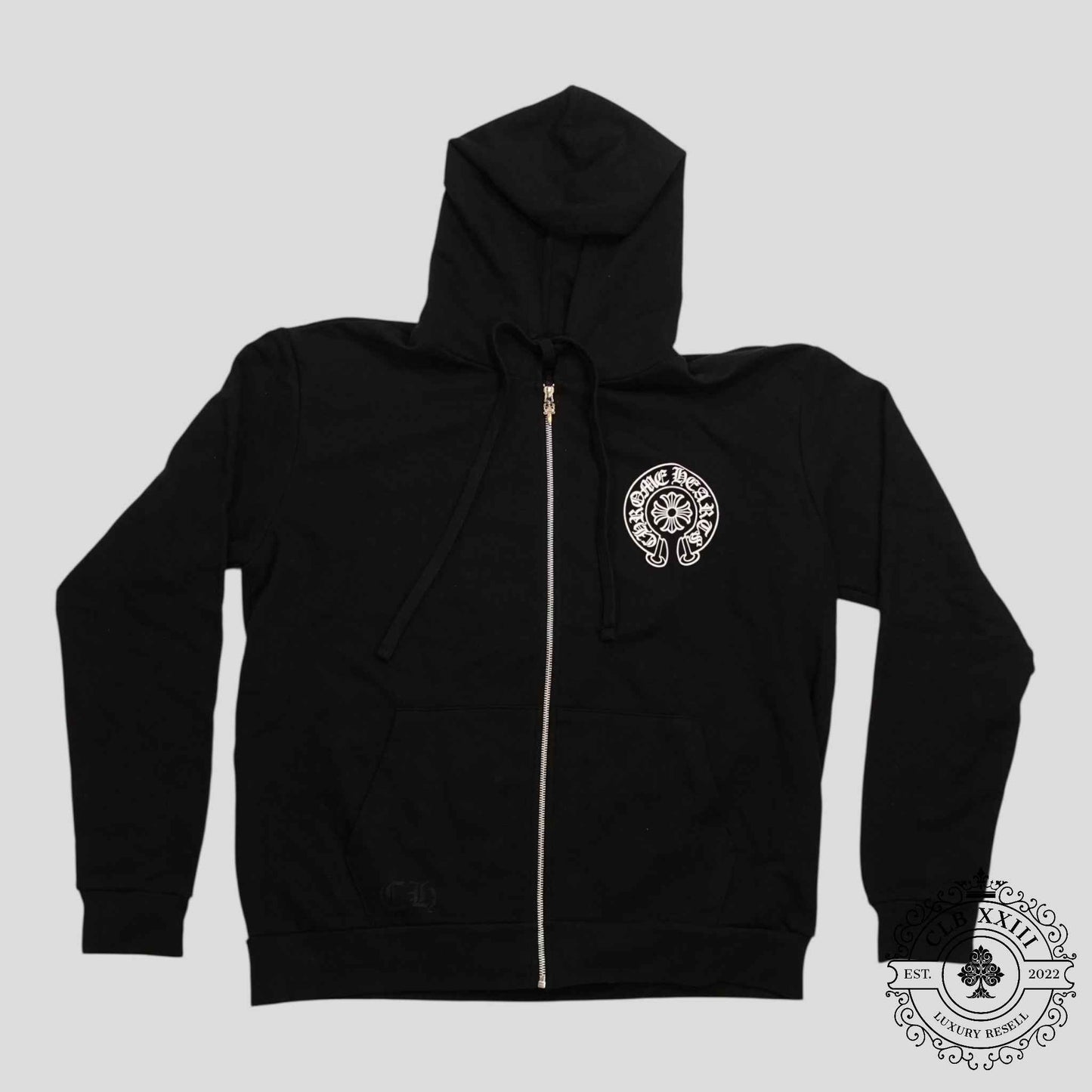 CHROME HEARTS MIAMI EXCLUSIVE HORSESHOE LOGO ZIP-UP HOODIE - BLACK