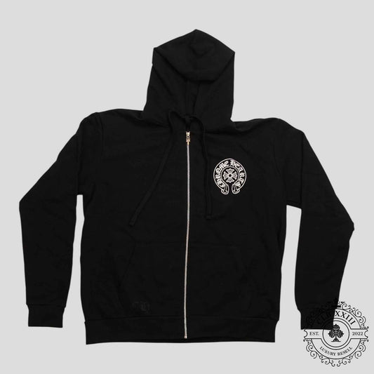 CHROME HEARTS MIAMI EXCLUSIVE HORSESHOE LOGO ZIP-UP HOODIE - BLACK