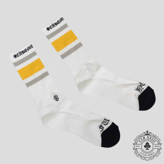 Chrome Hearts Striped Socks in White/Yellow