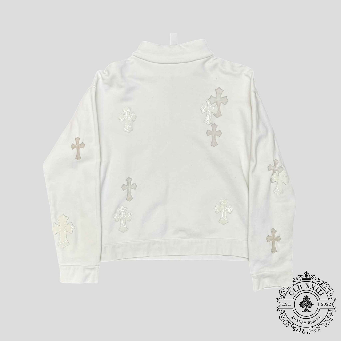 Chrome Hearts Leather Cross Patch Quarter Zip in White