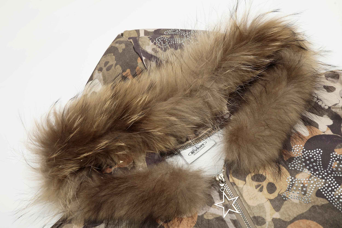 Skull Print Fur Jacket - Oversized Luxury Streetwear Faux-Fur Coat | LuxuryUrbanwear