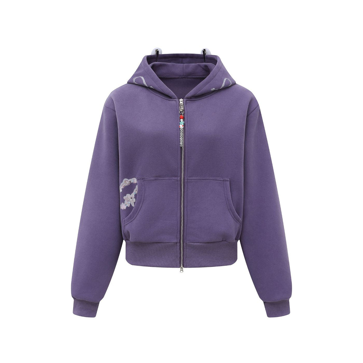Beaded Zipper Graphic Hoodie