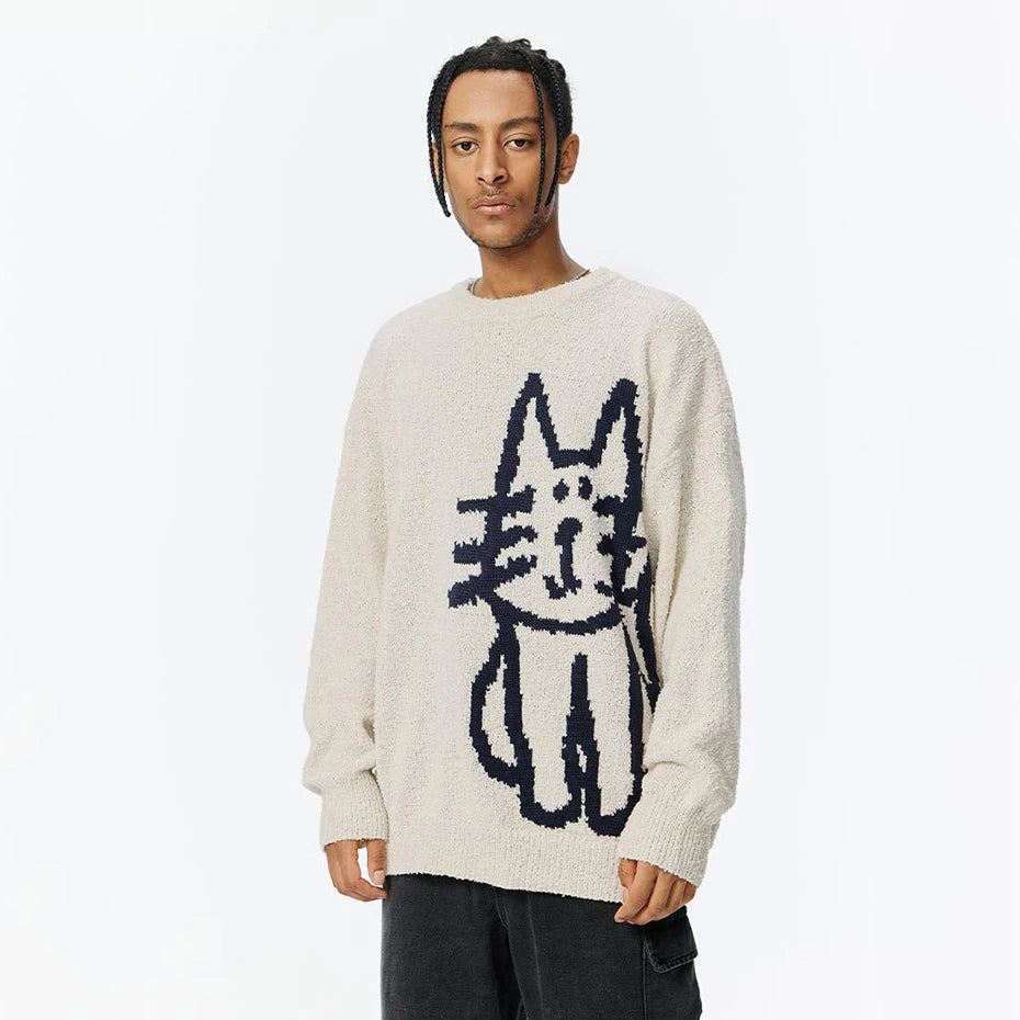 Fuzzy Script Crew Sweater
