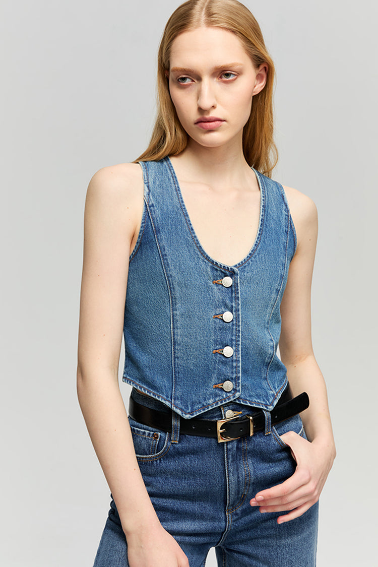 Blue Horizon Denim Vest HJ903 - JUSTLUXURY