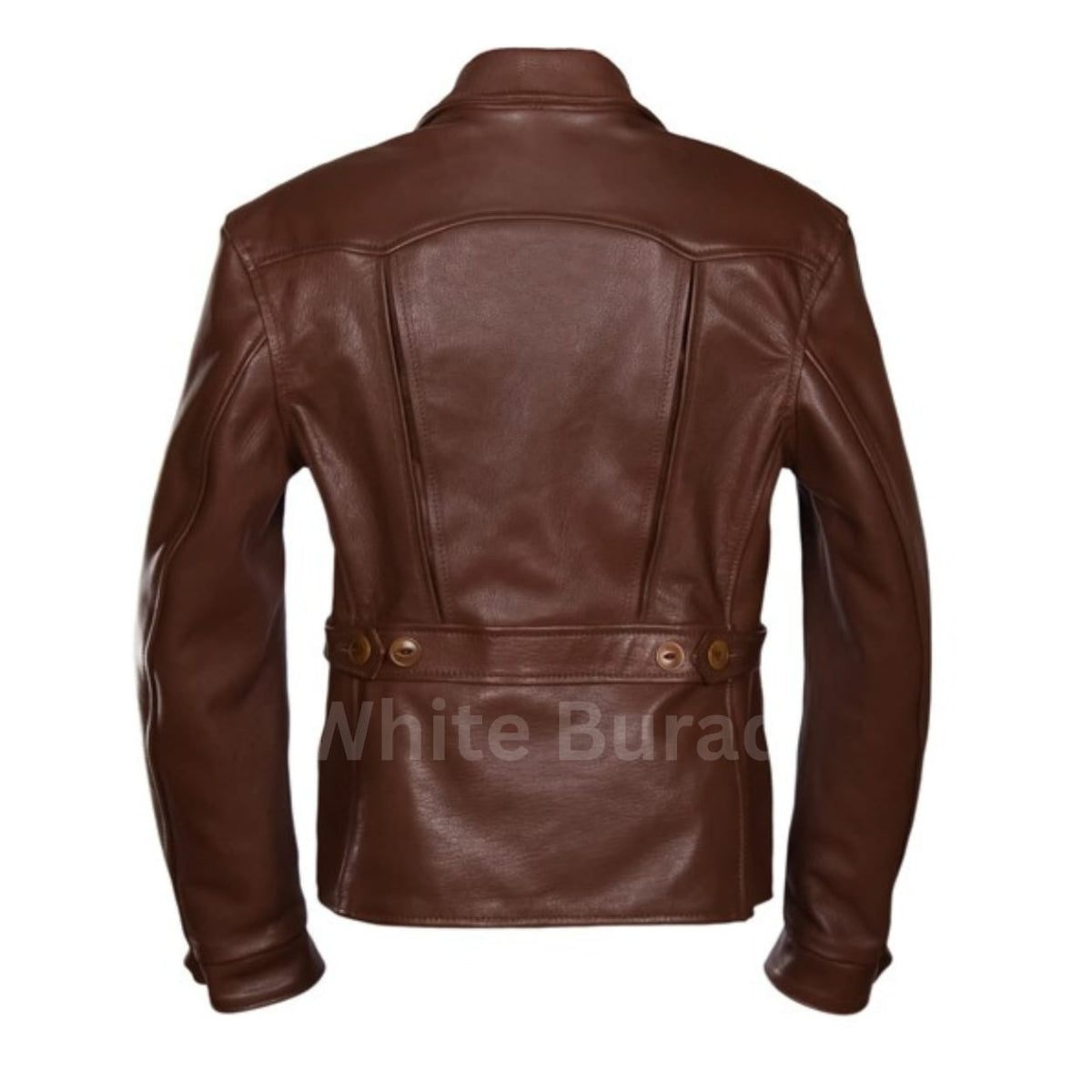 Men's Distressed Brown Goatskin Half-Belt Leather Jacket