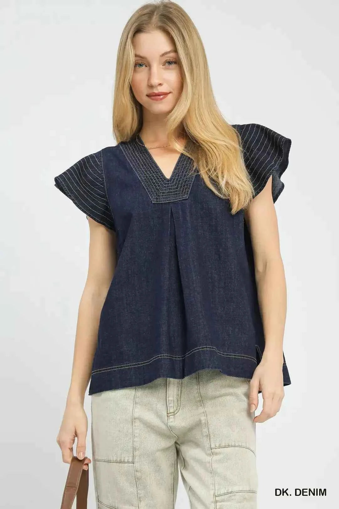 Umgee Cap Sleeve Denim Top