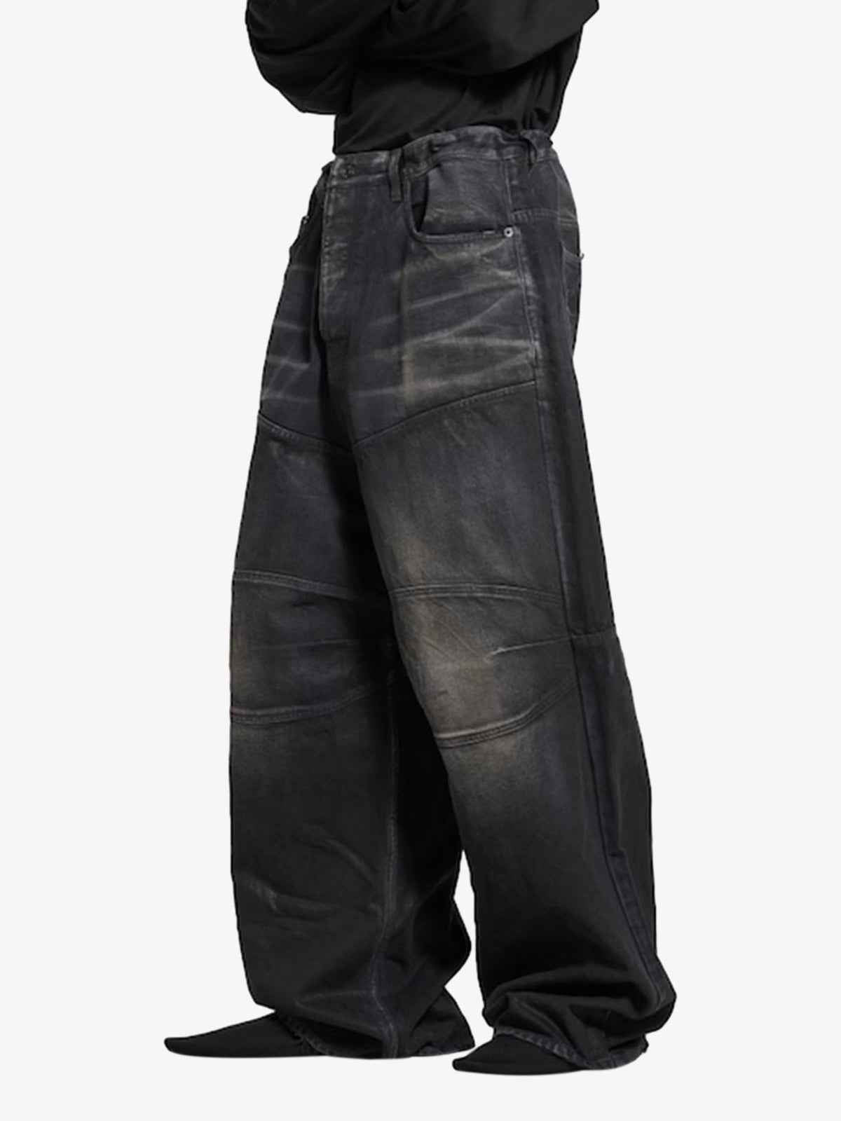 Distressed Drawstring Knee-Length Washed Baggy Jeans