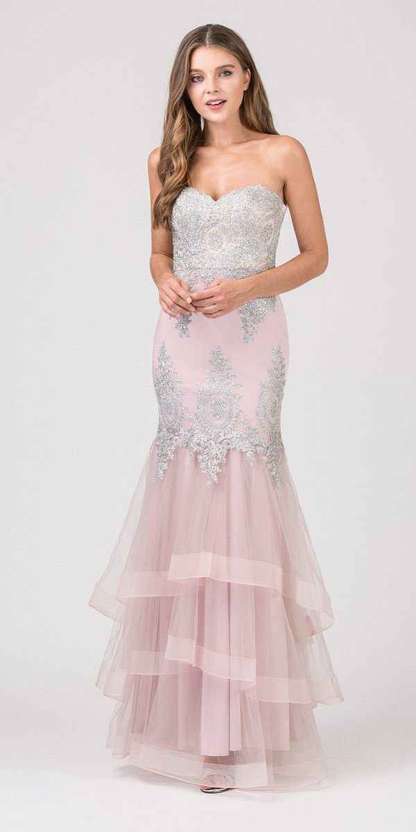 CLEARANCE - Eureka 6009 Strapless Embroidered Gown Layered Skirt (Size XL)