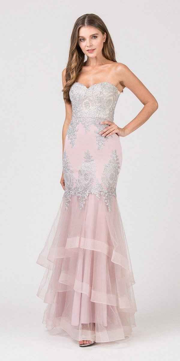 CLEARANCE - Eureka 6009 Strapless Embroidered Gown Layered Skirt (Size XL)