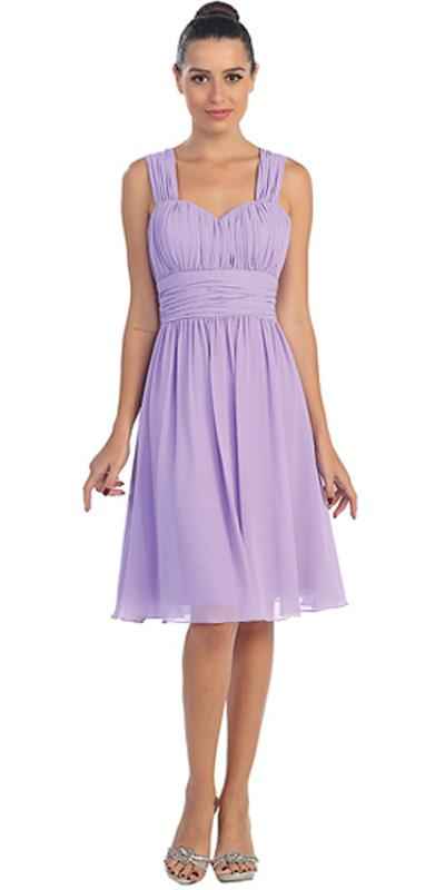 CLEARANCE - Lilac Short Wedding-Guest Dress Ruched-Bodice (Size Medium)