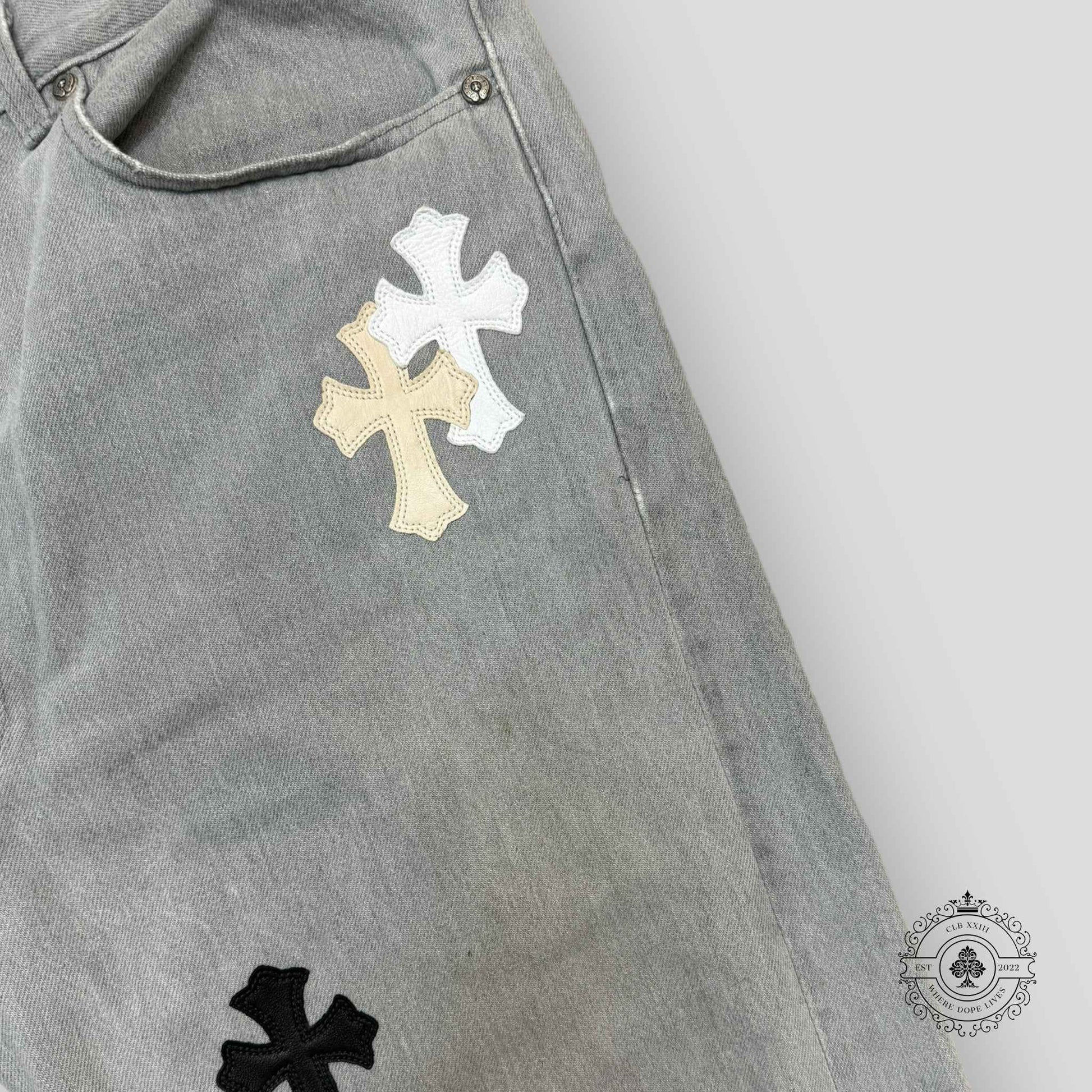 Chrome Hearts White / Cream Cross Patch Jeans