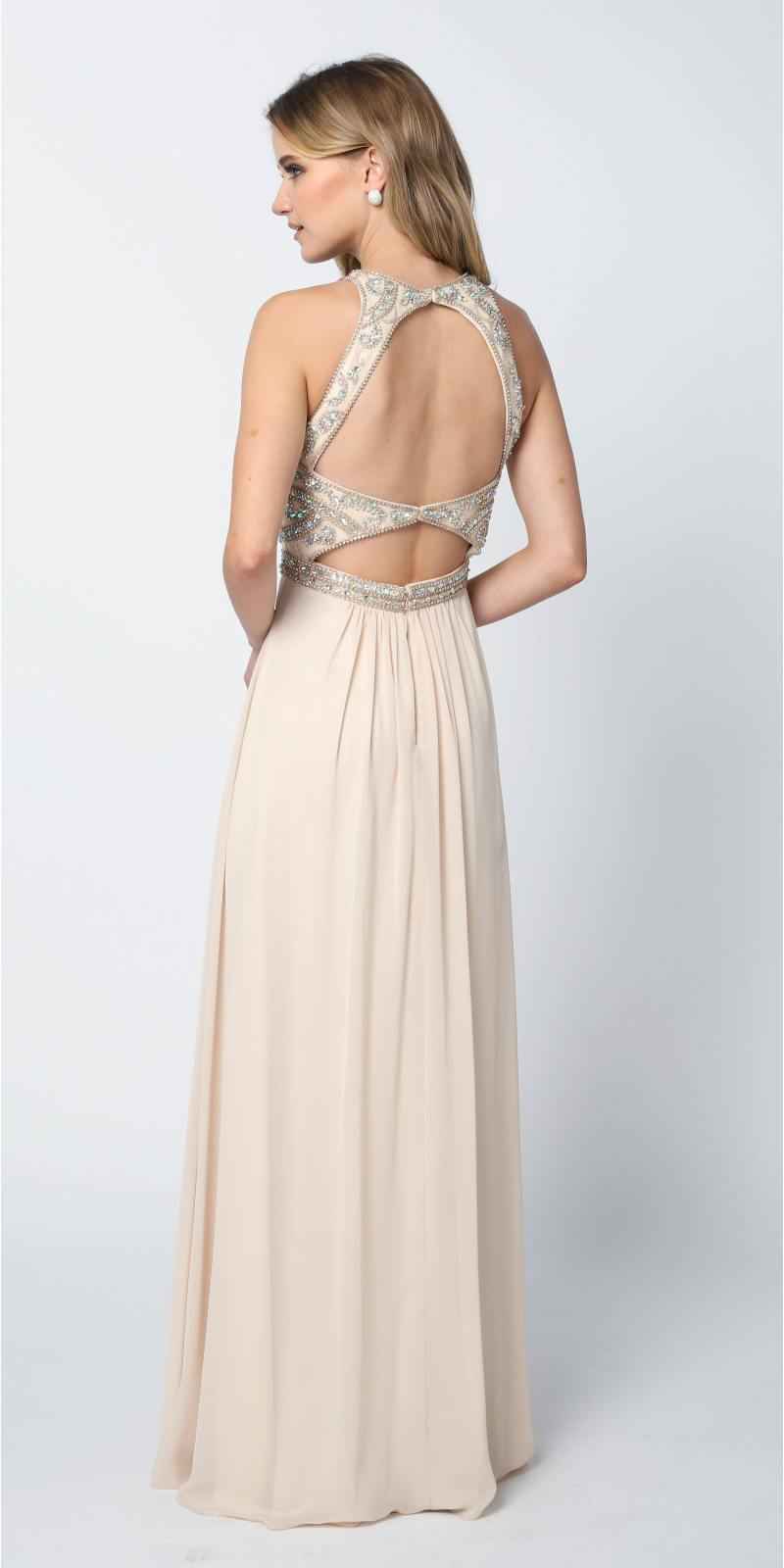 Juliet 609 A Line Chiffon Floor Length Gown Cut Out Back