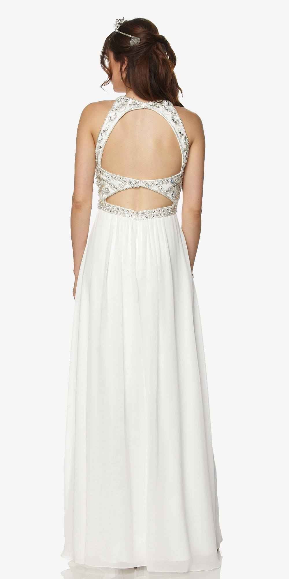 Juliet 609 A Line Chiffon Floor Length Gown Cut Out Back