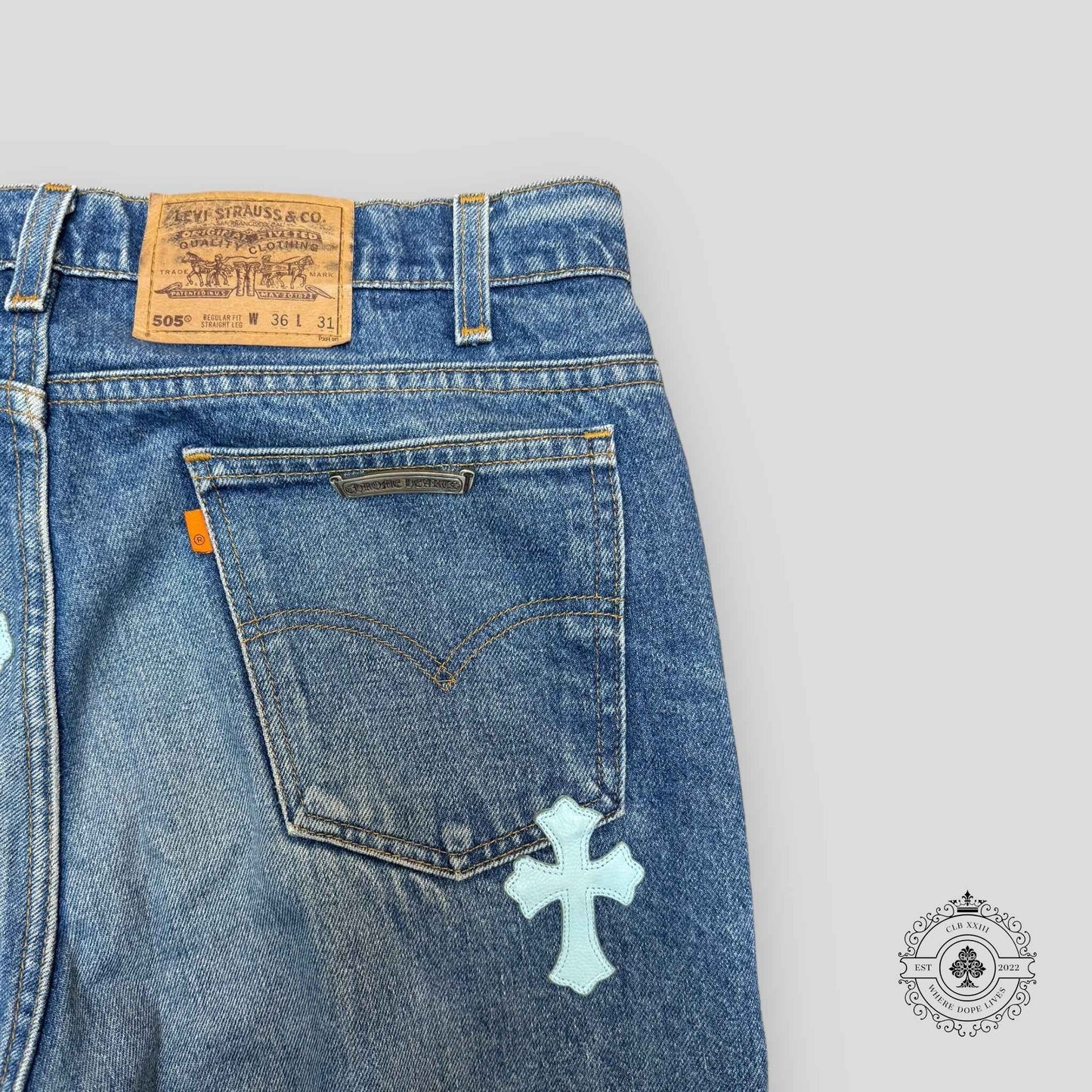 Chrome Hearts Baby Blue Cross Patch Jeans