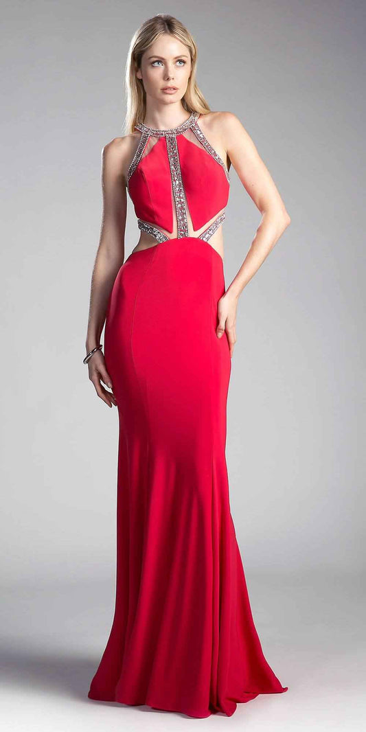 Cinderella Divine 62139 Beaded Cut Out Floor Length Dress