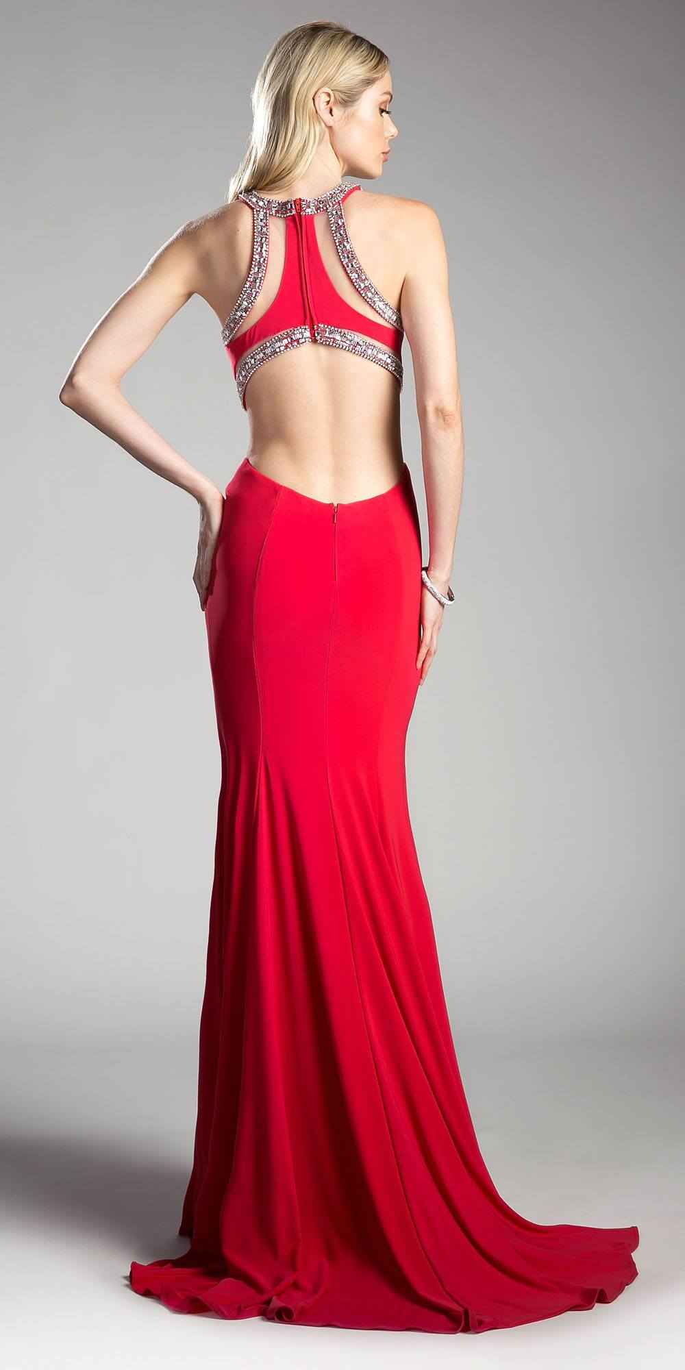 Cinderella Divine 62139 Beaded Cut Out Floor Length Dress