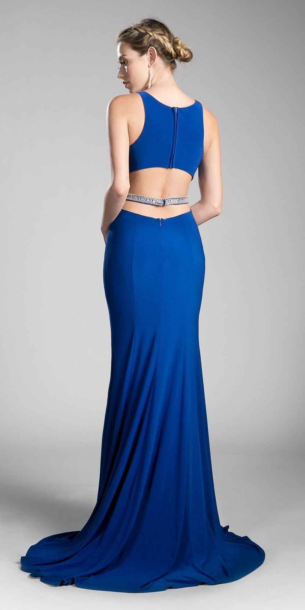 Cinderella Divine 62806 Beaded Waist Cut Out Back Long Dress