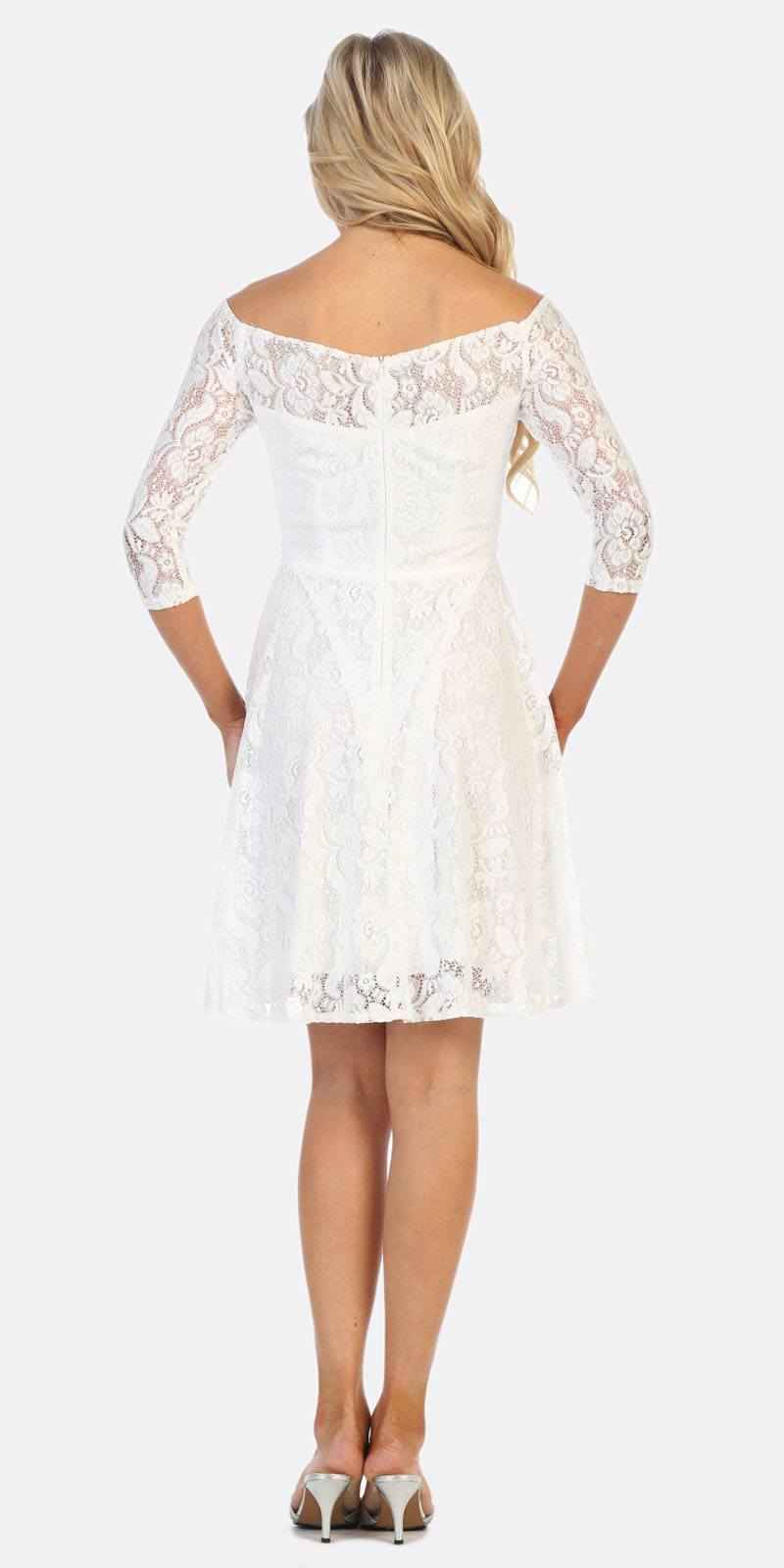 CLEARANCE - Celavie 6343S Off-the-Shoulder Short Lace A-Line Dress (Size XL)