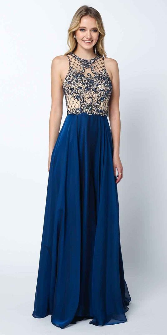 Juliet 637 Sleeveless A-Line Rhinestone Embellished Gown