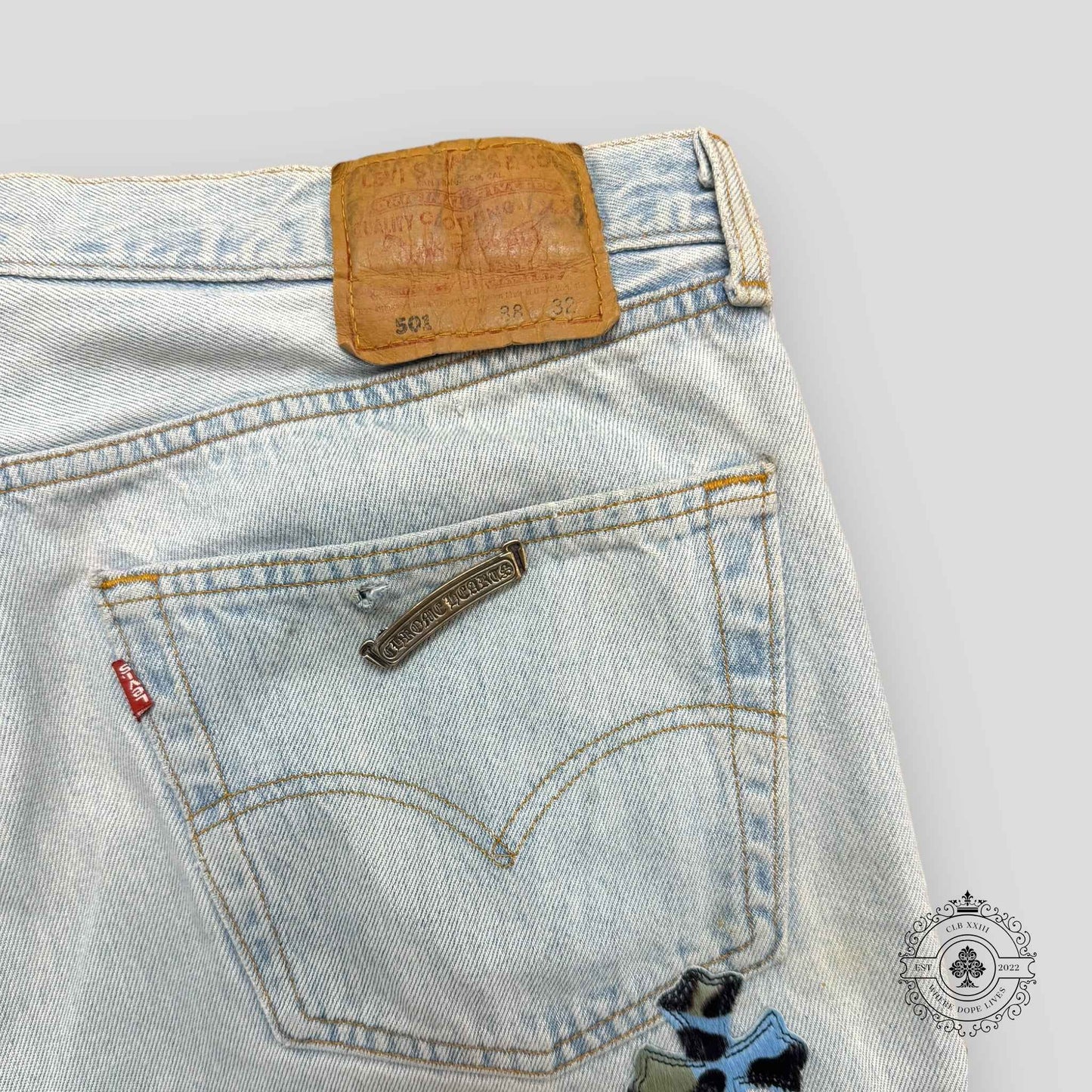 Chrome Hearts Yellow / Blue Cross Patch Jeans