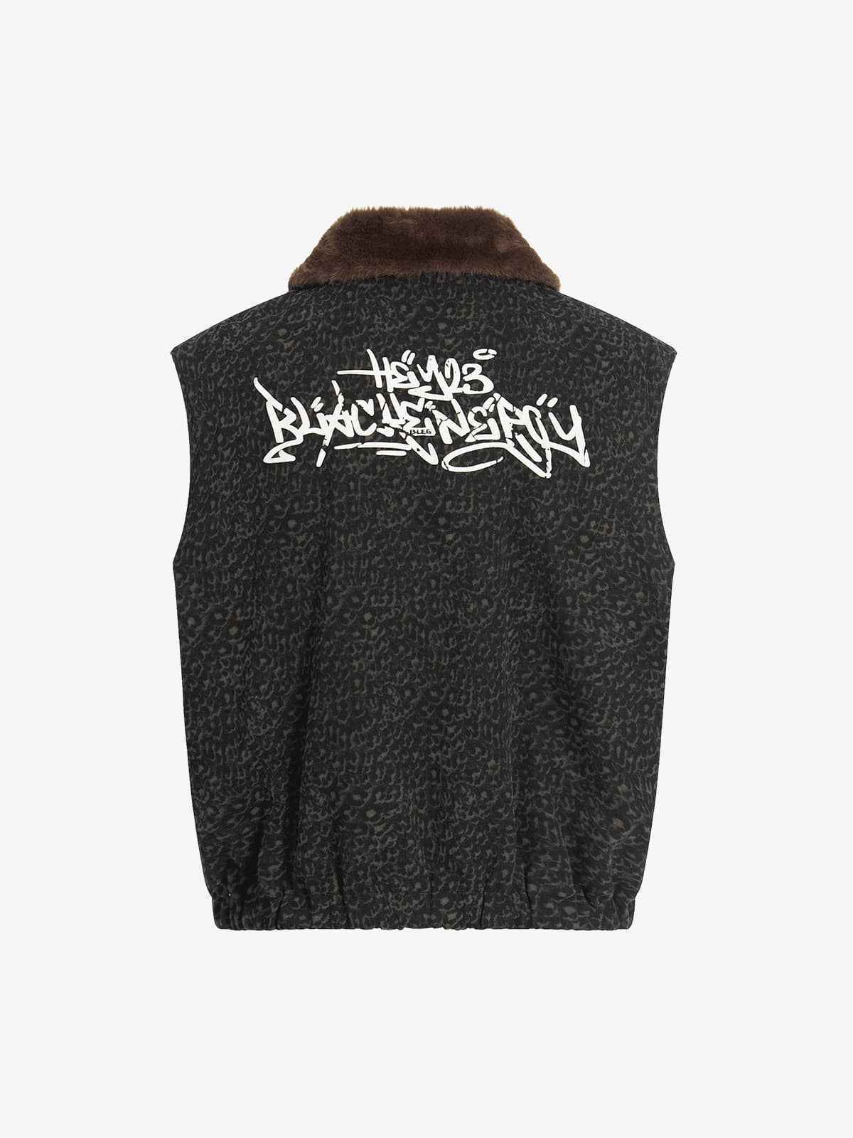 Vintage Leopard Print Fleece Zip Up Vest